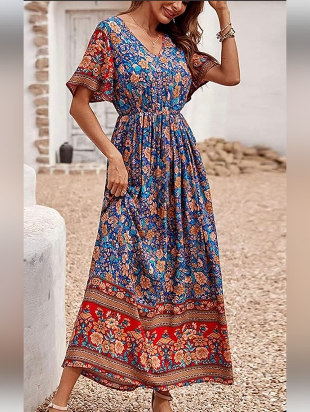 Bohemian Pretty Garden A-line Little maxi dress v-neck Floral Multi size.med - Picture 13 of 14